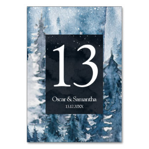 Numeração De Mesa Floresta de Aquarela Invernal e Mesa Azul e Branco