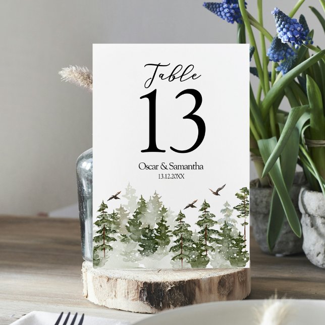 Numeração De Mesa Floresta Verde Moderna de Aquarela de inverno com  (Criador carregado)