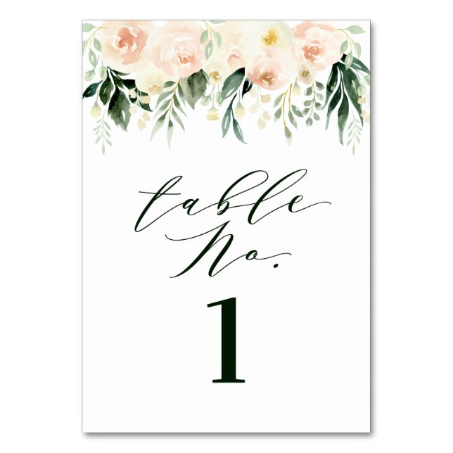 Numeração De Mesa Folha de pêssego e creme de aquarela + casamento f (Frente)