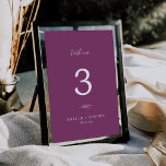 Numeração De Mesa Folha mínima | Berry Purple Wedch Table Number<br><div class="desc">Este número mínimo da mesa de casamento roxa de morango é perfeito para um casamento de boho. A design apresenta uma simples silhueta verde folha em uma romântica cor violeta de verão com estilo minimalista de jardim boêmico. A placa impressão na frente e atrás (lado duplo). Os itens são impressos...</div>