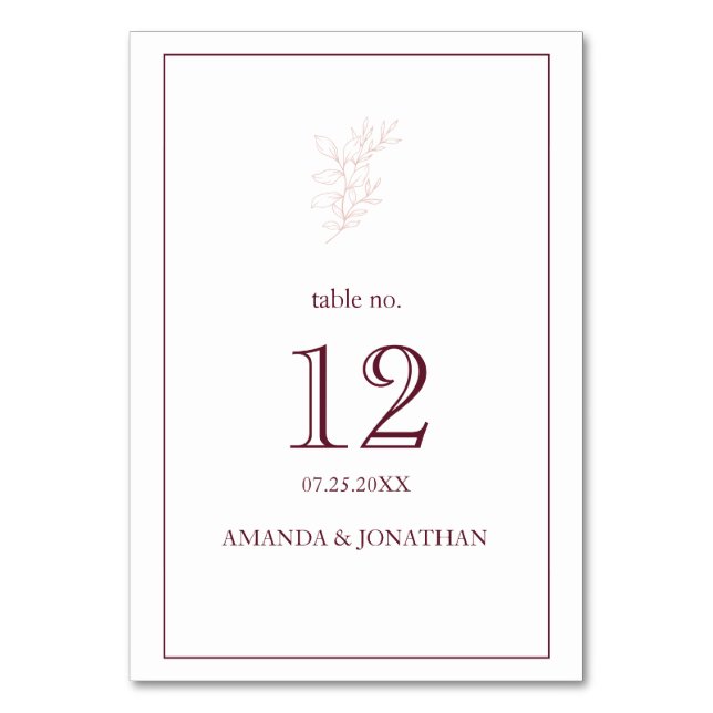 Numeração De Mesa Folha simples, branca e rosa, limpa | Casamento Mo (Frente)