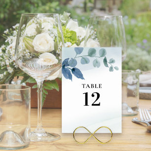 Numeração De Mesa Folhagem de Eucalipto em Aquarela Desbotada