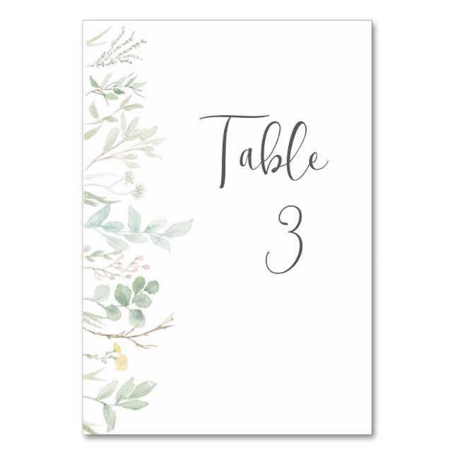 Numeração De Mesa Folhagem em Aquarela Elegante (Frente)