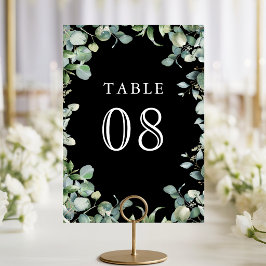 Numeração De Mesa Folhagem Moderna de Eucalipto Casamento Preto