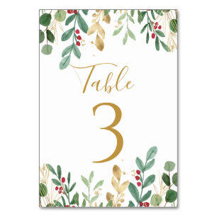 Numeração De Mesa Folhagem Verde Bagas Vermelhas Natal Casamento