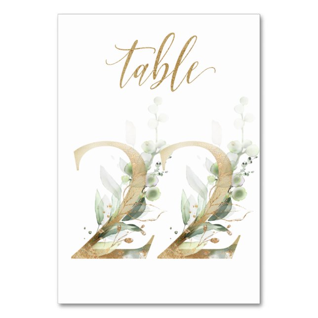 Numeração De Mesa Folhagem verde e dourada, Mesa 22, Número da Mesa (Verso)
