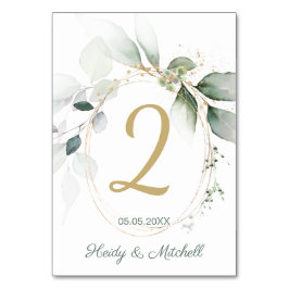 Numeração De Mesa Folhagem verde e dourada, Número da Mesa de Casame