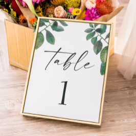 Numeração De Mesa Folhagem verde em aquarela. Casamento com letra cu