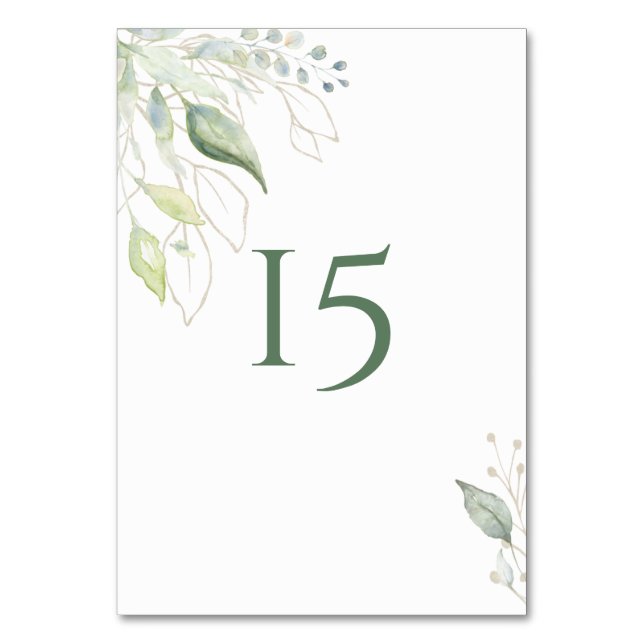 Numeração De Mesa Folhas Botânicas Douradas Aquarela (Frente)
