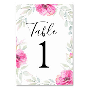 Numeração De Mesa Folhas de Aquarela Pintadas e Flores Rosas