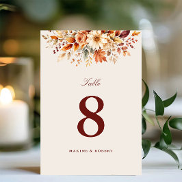 Numeração De Mesa Folhas de Outono Casamento Botânico Aquarela