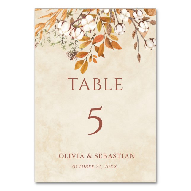 Numeração De Mesa Folhas de Outono de Terracota Casamento Boho (Frente)