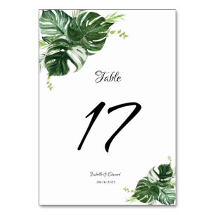 Numeração De Mesa Folhas Tropicais Verdes de Monstera Casamento