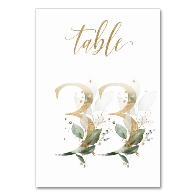 Numeração De Mesa Folhas Verde Dourado Mesa 33, Número da Mesa (Frente)