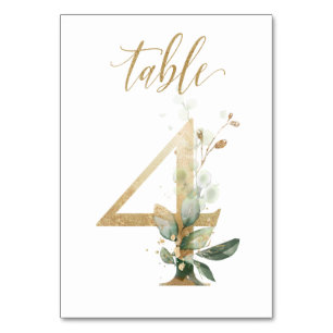 Numeração De Mesa Folhas Verde Dourado Mesa 4, Número da Mesa