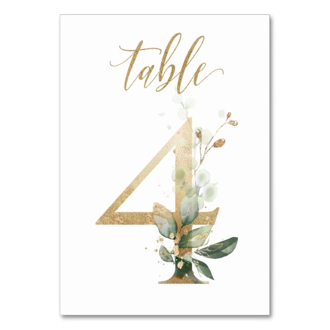 Numeração De Mesa Folhas Verde Dourado Mesa 4, Número da Mesa (Frente)