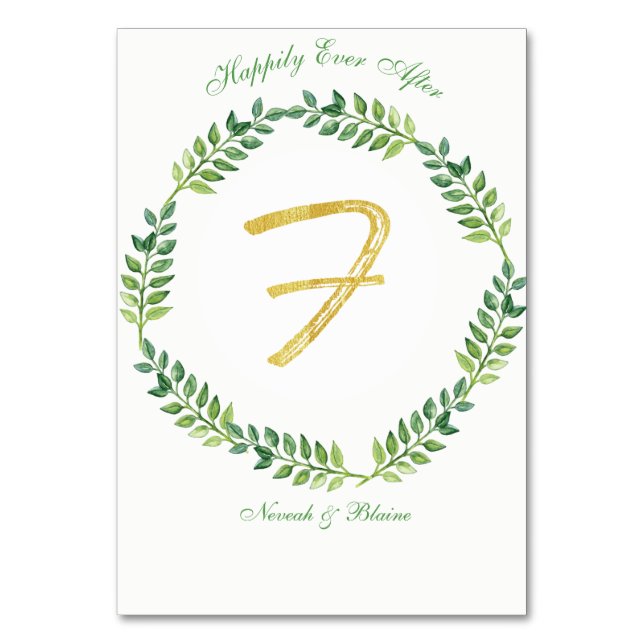 Numeração De Mesa Folhas Verdes Românticas - mesa de casamento - 1 a (Frente)