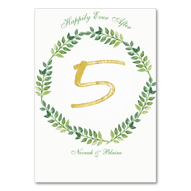 Numeração De Mesa Folhas Verdes Românticas - mesa de casamento - 1 a (Frente)