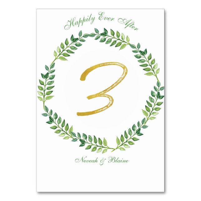 Numeração De Mesa Folhas Verdes Românticas - mesa de casamento - 3 a (Frente)