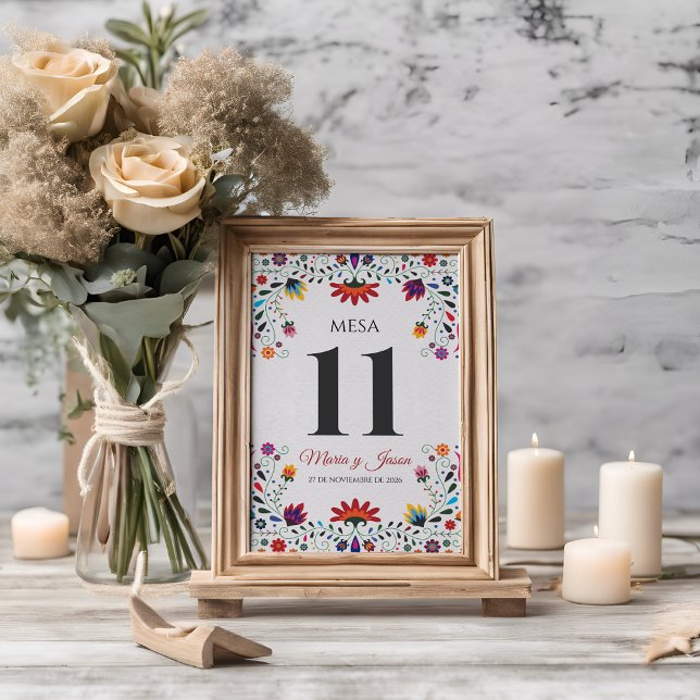 Numeração De Mesa Folk Art Floral Botanical Fiesta Spanish Wedding (Folk Art Floral Botanical Fiesta Spanish Wedding Table Number)