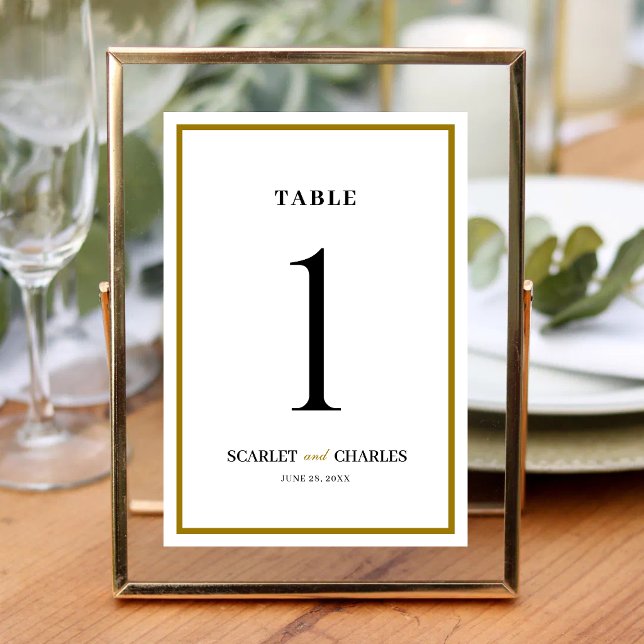 Numeração De Mesa Formal Classic Black Gold Monogram Wedding (Formal black and gold monogram table number adds a refined, cohesive touch to reception décor.)