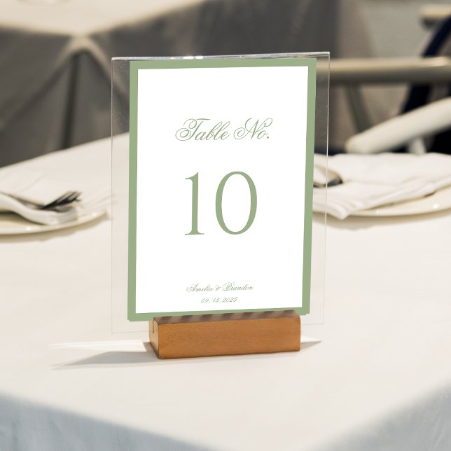 Numeração De Mesa Formal Classic Sage Green Border Script Wedding (Criador carregado)