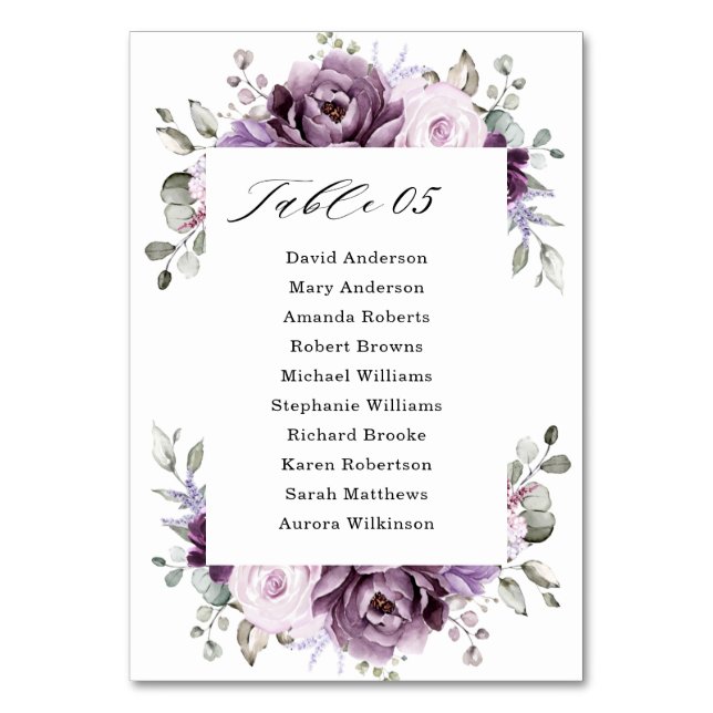 Numeração De Mesa Formas de Casamento Floral Moody Blooms Roxo Dusty (Frente)