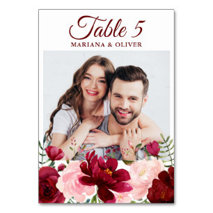 Numeração De Mesa Foto Casamento Floral Rosa Burgundy