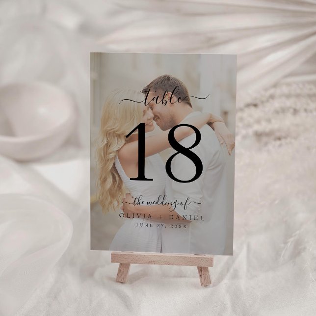 Numeração De Mesa Foto Clássica Moderna de Casamento de Caligrafia (Modern Classic Calligraphy Wedding Photo Table Number)