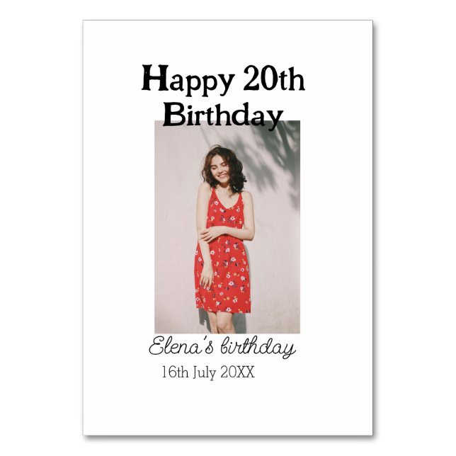 Numeração De Mesa Foto de 20 de aniversário feliz, simples e simples (Frente)