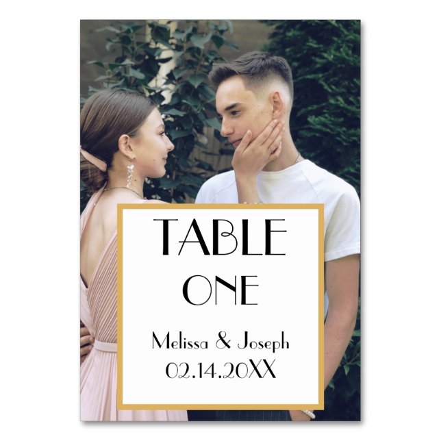 Numeração De Mesa Foto de Casal Elegante para Casamento (Frente)