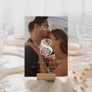 Numeração De Mesa Foto de Casamento de Caligrafia Clássica Elegante