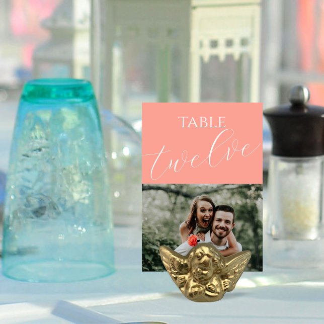 Numeração De Mesa Foto de Casamento Rosa-Coral Elegante (Criador carregado)