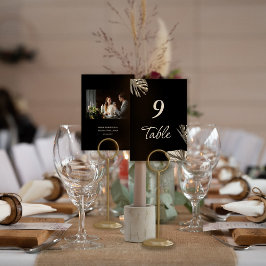 Numeração De Mesa Foto de Casamento Simples Elegante Preto e Dourado