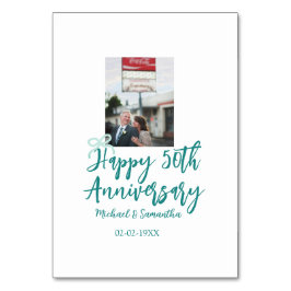 Numeração De Mesa Foto do 50º aniversário com laço turquesa nome da