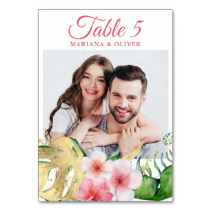 Numeração De Mesa Foto Flores Tropicais Palmeiras Dourado Floral Cas