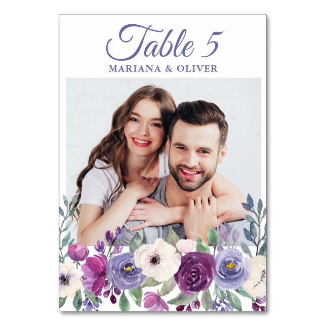 Numeração De Mesa Foto Purple Fuchsia Burgundy Casamento Floral (Frente)