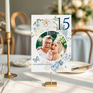 Numeração De Mesa Foto Romântica De Casamento Floral Azul
