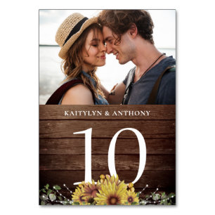 Numeração De Mesa  Foto Rústica De Madeira De Girassol