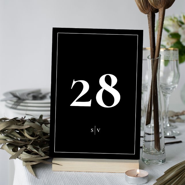 Numeração De Mesa Frado | Casamento Negra Monograma Elegante Tuxedo (Criador carregado)