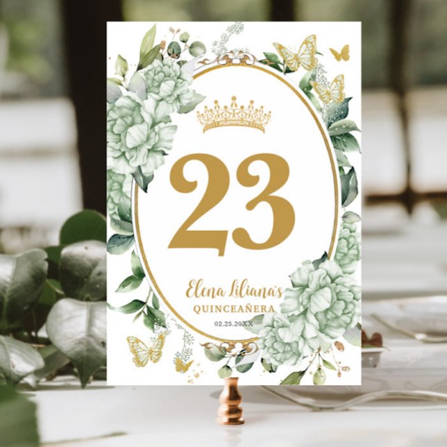 Numeração De Mesa Frascos Florais Verdes Sage Quinceanera Sweet 16 (Criador carregado)
