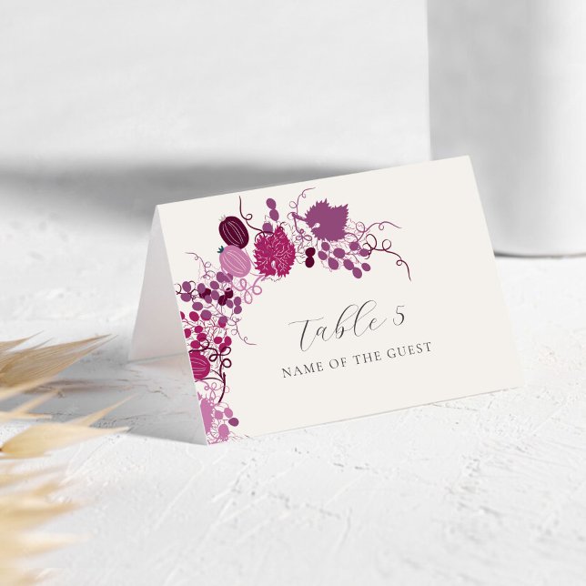 Numeração De Mesa French Berry Grapes Flowers Wedding Place Card (Criador carregado)