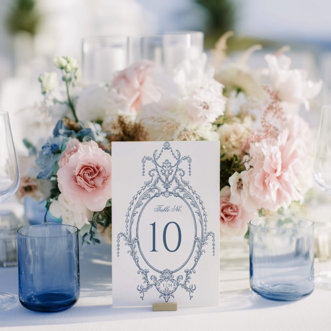 Numeração De Mesa French Blue Ornate Baroque Wedding  (Criador carregado)