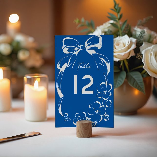 Numeração De Mesa French Blue Whimsical Bow and Floral Frame Wedding (Criador carregado)