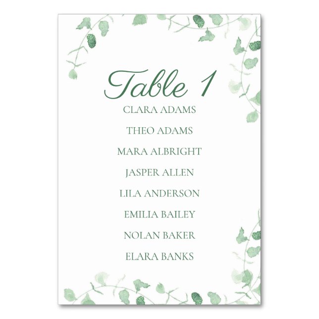Numeração De Mesa Fresh Eucalyptus Greenery Numeric Seating Display (Frente)