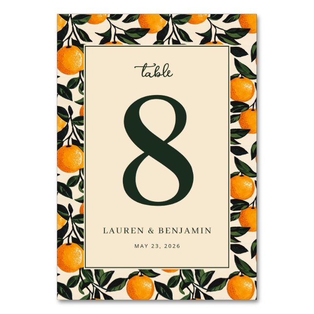 Numeração De Mesa Fruta Cítrica Laranja Alegre (Frente)