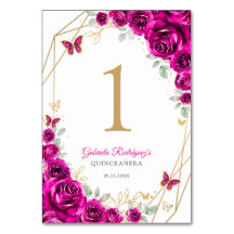 Fuchsia Rosa Dourado Floral Quinceanera