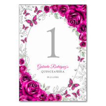 Fuchsia Rosa Prata Floral Quinceanera