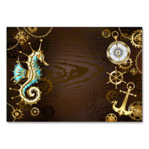 Numeração De Mesa Fundo de madeira com cavalo de mar mecânico