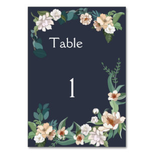 Numeração De Mesa Fundo do Marinho de Quadro de Flor Branco Retroati